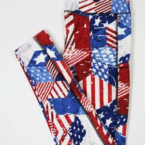 Red White & Blue Flag 4th of July Capri or Long Soft Leggings w/ Pockets